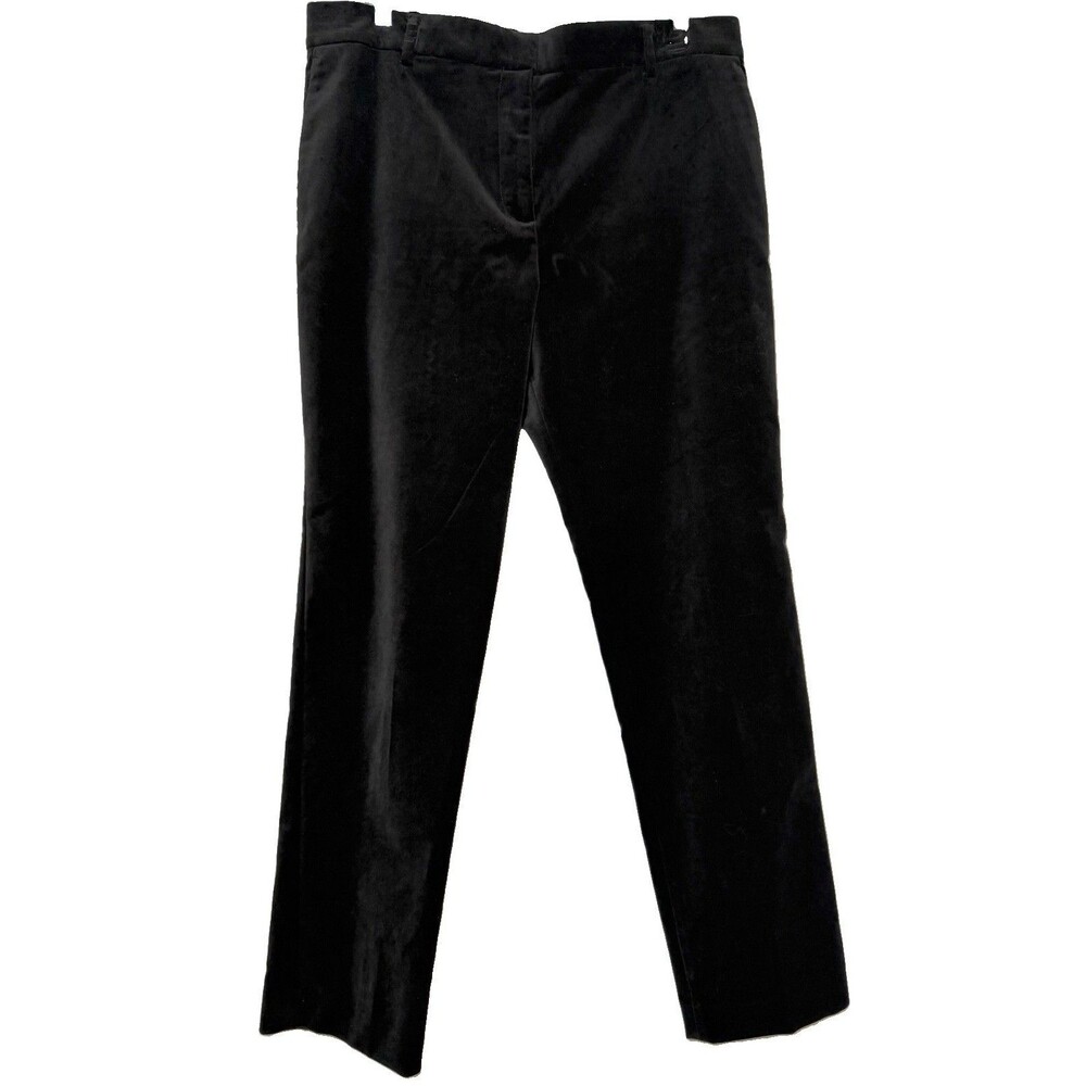 Ann Taylor Black Velvet Straight Leg Pants Size 6 Stretch Holiday Trousers